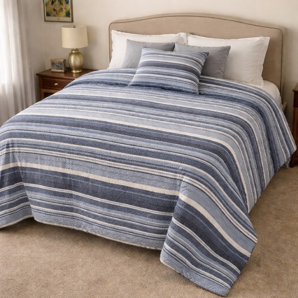 Ugg Blue White Striped Ursa Comforter Queen Blanket Bedding With 1 Matching Sham
